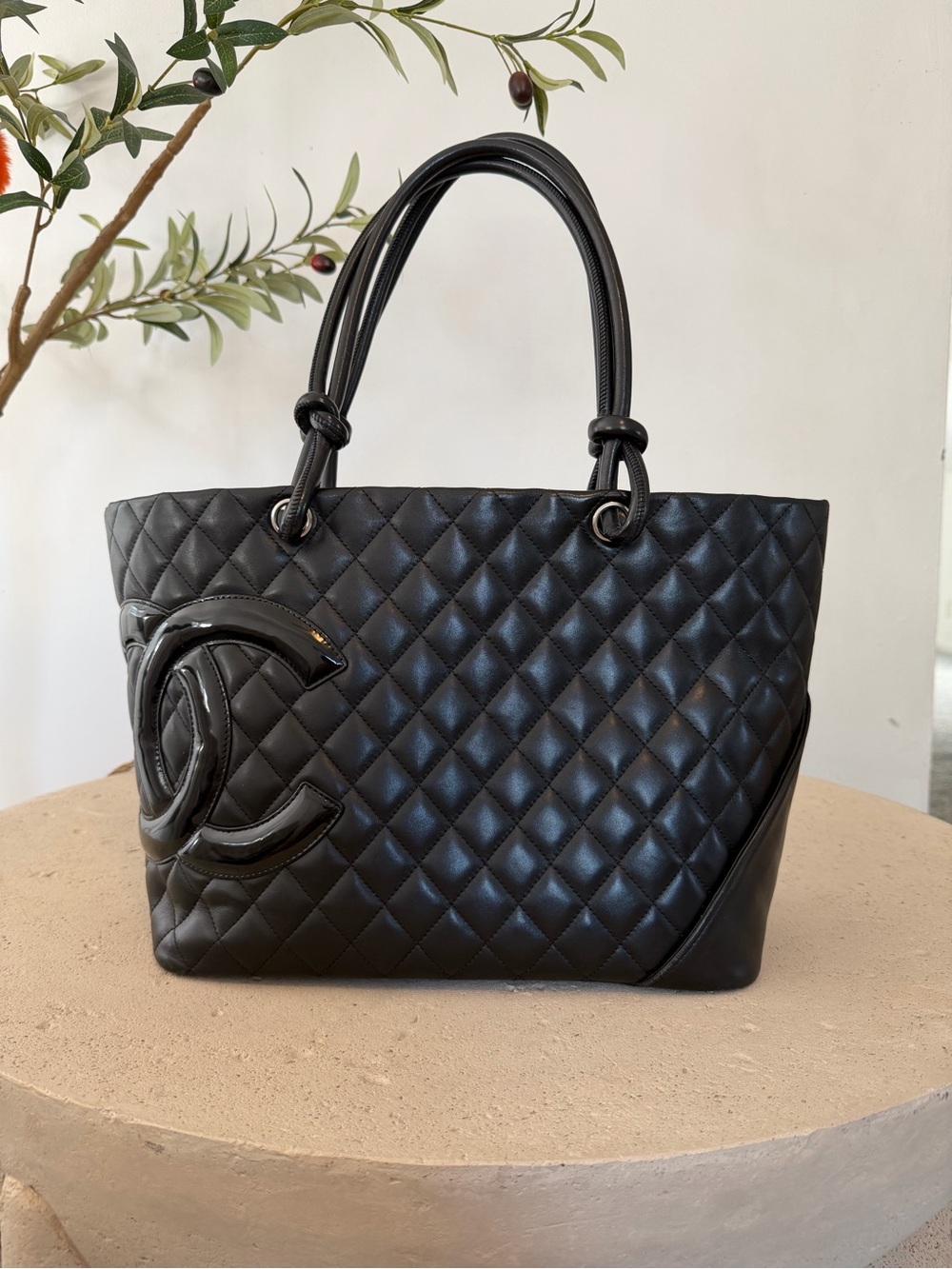 Chanel Cambon Tote Black with Patent CC Logo